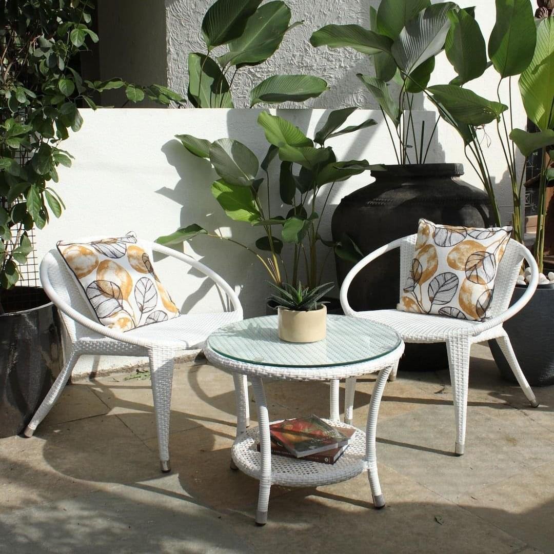 White Wicker Garden Chair Set