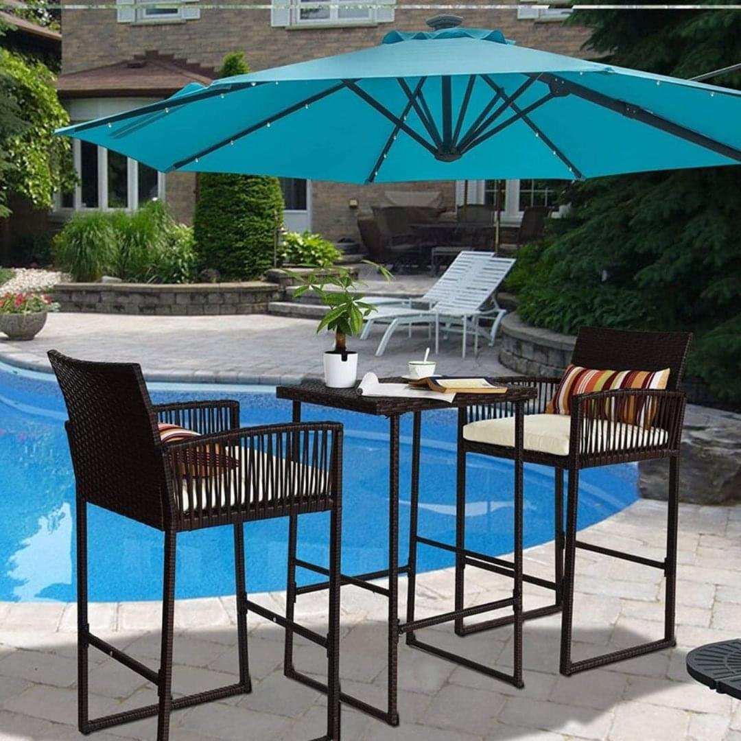 Black Outdoor Poolside Rope Chairs With Table